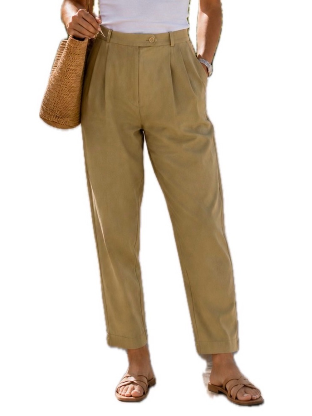 Talbots Beige Silk Blend Pleated Front Straight leg Dress‎ Pants. Women's Size 8
